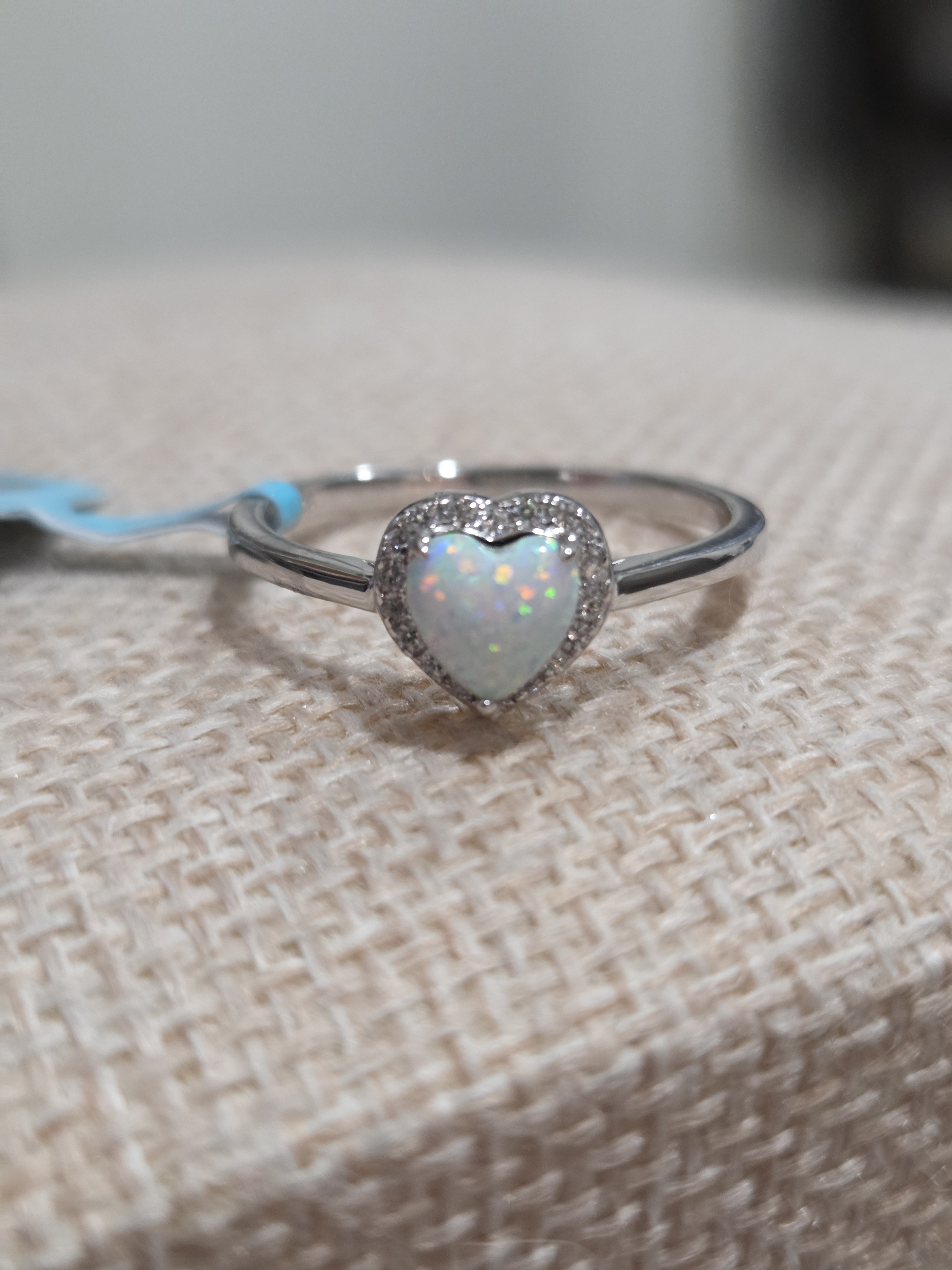 Heart Opal Halo Ring In White Opal And 925 Sterling Silver~ Size 8&9 Available